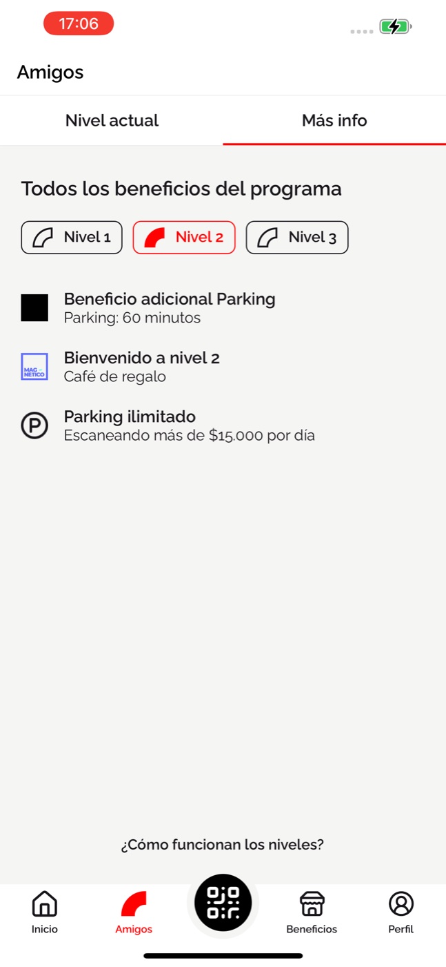 Beneficios por nivel en la app de Punta Carretas